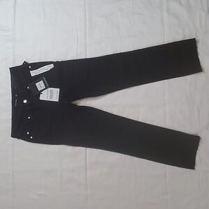 Tahari Olivia Mid-Rise Slim Straight Raw Hem Black Rayon Denim Jeans 4/27 NWT